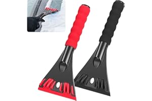 Ninonly 2Pièces Grattoir Pare Brise Voiture 2 en 1 Raclette Voiture Givre avec Poignée Antidérapante Grattoir Voiture Givre Outil de Dégel et de Déneigement pour Pare-Brise et Fenêtre Rouge+Noir