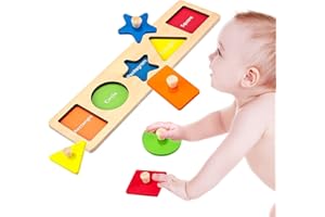FongYeueWY Wooden Shape Peg Puzzles for Toddlers 1-3 Toy Preschool Wooden Puzzles Baby Puzzle Geometric Shape Puzzle with Knobs Montessori Toy for 1 2 3 Boys Girls Kids Travel Toy