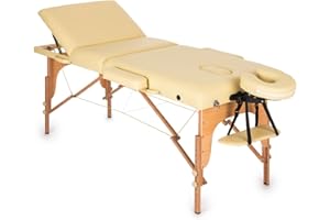 Klarfit MT 500 - Camilla Masaje Plegable, 210cm, 200 kg, Ligera de Fácil Transporte, Altura Regulable, Respaldo inclinable, apoyacabezas y reposabrazos extraíbles, Banco Masaje Profesional, Beige