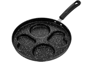 DROPEE Stufa a Pancakes - Padella antiaderente induzione con 4 fori padella a forma di cuore multifunzionale per colazione hamburger uova fritte, per Tutti I Fuochi di cui Induzione