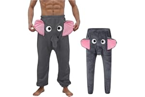 GENERIC Mens Funny Elephant Pajama Trousers Jumbo Trunks with Large Ears and Nose Flannel Sleepwear and Nightwear Unisex Animal Themed Homewear Loungewear Novelty Loose Fit Pajama Pants for Couple Wear