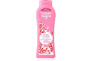 Tulipán Negro Gel de Baño Fresa y Nata, 650 ml | Gel de Ducha Nutritivo e Hidratante con Extracto de Fresa y Fragancia a Nata para una Piel Suave y Perfumada