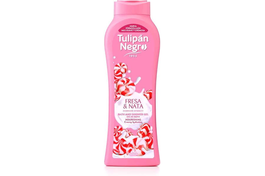 Tulipán Negro - Gel de Baño Fresa y Nata, Nutritivo e Hidratante, Gel de Ducha con Extracto de Fresa y Aroma Irresistible, 65