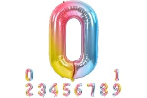 Unisun Number Balloons, 40inch Large Rainbow Number 0 Foil Mylar Helium Balloons for Birthday Party Celebration Decoration