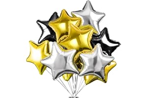 MELEAGER stern Folienballons Gold Silber Schwarz 24 Stück, Silvester Deko Luftballons, Stern Heliumballon Party, Hochzeits- und Geburtstagsdeko