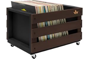 SONESTA - Caja organizadora para Discos de Vinilo LP - Mueble de Maderas con Ruedas para 80-100 Discos - Estilo Vintage Retro - Caja de Almacenamiento Grande para vinilos | XL - 46x33x26 cm