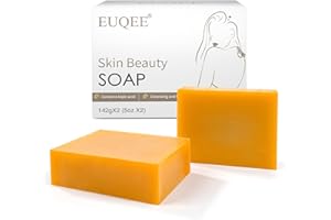 EUQEE Turmeric Kojic Acid Soap Bar - Vitamin C, Retinol & Collagen Infused for Skin Brightening, Acne Reduction & Dark Spot Removal | Coconut Oil & Tea Tree Oil | Foaming Net Included (2x142g)