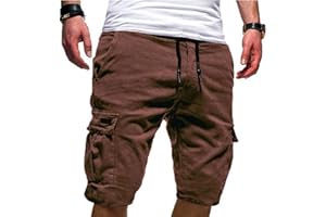 YOLIMOK 2023 Pantalones Cortos Hombre Verano Moda Pantalón con Bolsillos Laterales Original Color sólido Vintage Bermuda Shorts Pantalones Deporte con Cordón Elástico Running Correr Playa Talla Grande