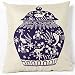 Vanki Chinese style Cotton Linen Square Decorative Throw Pillow Case Cushion Cover 18 x 18 inches , blue and white porcelain vase pattern