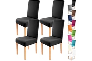 Gräfenstayn 4 rozciągliwe pokrowce na krzesła Charles – na okrągłe i kwadratowe oparcia – korzystne opakowanie; bi-elastyczne dopasowanie, ze znakiem Öko-Tex Standard 100: "Zweryfikowana i godna zaufania" (czarne)