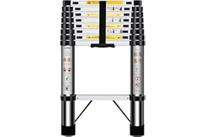 HUIYOPU Scala Telescopica 2,6m, Scala Retrattile in Acciaio Inossidabile, Gradino Regolabile, Carico Massimo 150kg, Utilizzato per Manutenzione Quotidiana, Edifici