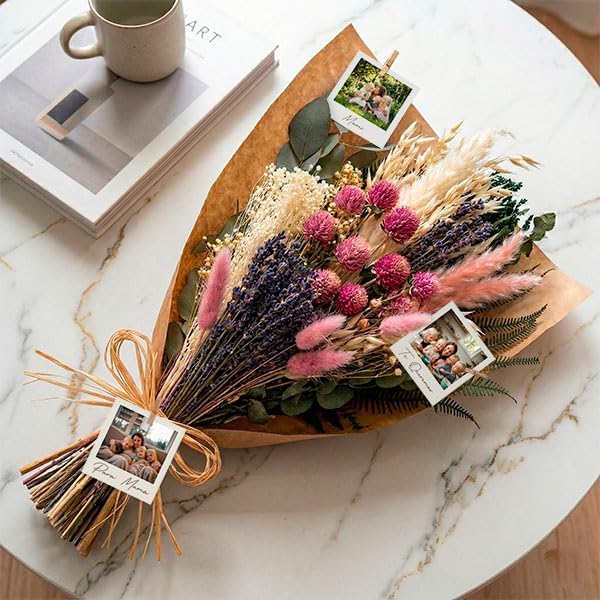 Transparent Gift Ramo de Flores con Fotos Personalizadas. Ramo Preservado con Fotos Personalizadas. Decoración Personalizada para el Hogar. Regalo personalizado para Día de la Madre y Aniversarios.