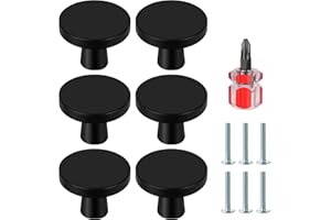 Ainiv 6 sztuk klamek do drzwi, czarne gałki meblowe, okrągłe gałki do szafek, czarne gałki do szuflad, uchwyty do drzwi kuchennych do komody, garderoby, mebli, szafki, ze śrubokrętem