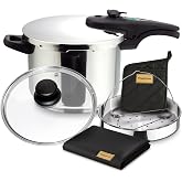 Magefesa Athenas &ndash; Exclusive Pack of 6 L Express Pot + Basket + Glass Lid + Cloth + Pot, Stainless Steel 18/10, for Induction