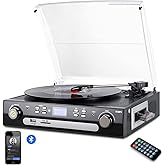 DIGITNOW! Bluetooth Turntable with Stereo Speakers,33/45/78 RPM Supports Cassette/Radio/Vinyl to MP3 USB Coding/Aux in