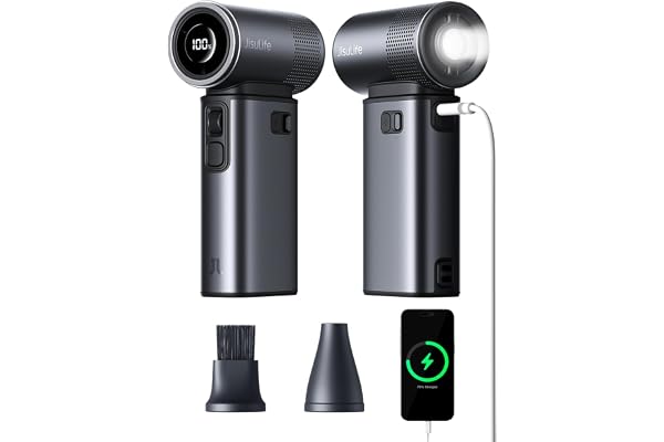 JISULIFE Bärbar handhållen fläkt Ultra2, 9 000 mAh max 25 timmar, 5 i 1, 100 hastigheter turbo-fläkt uppladdningsbar 18 W powerbank med ficklampa, metallskal multifunktions reseväsentligheter gåvor