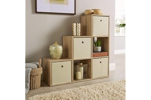 Home Source Step Style Storage 6 Cube Bookcase Wooden Display Staircase, Oak Effect