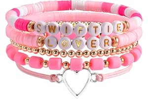 QianSiLi Swiftie Bracelet Tay Inspired Bracelets Gifts For Swifties Friendship Bracelets For Women Teenager Girls 5 Pcs Preppy Stacking Bracelets Colorful Summer Holidays