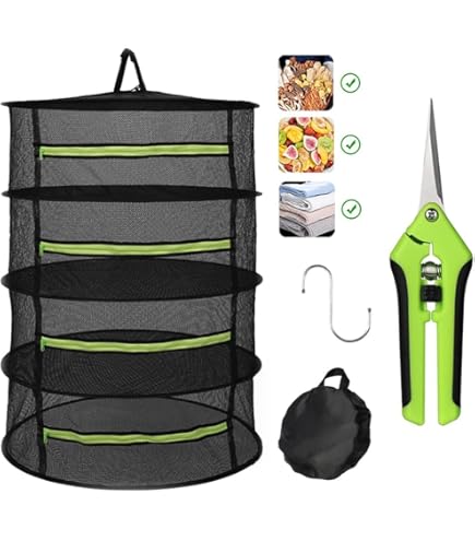 Fycooler Rete Essiccazione Erbe 4 Livelli - Griglia Pieghevole Con Cesoie E Gancio Per Piante, Verdure E Vestiti - Foto 14