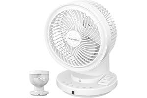 LeaderPro Fan with Remote Control, Table Fan with Proximity Sensor for People, 360° Vertical Swing, Quiet Air Circulation, Touch Screen, 4 Wind Forces