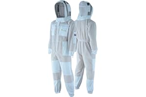 RIZNA INC BEEKEEPING XPERT- Tuta Apicoltore a Tre Strati Ultra Ventilata per Uomo e Donna con velo da scherma, Tuta Professionale Anti-Puntura per Apicoltori, Tessuto Polycotton Bianco premio Tuta da ape(XL)