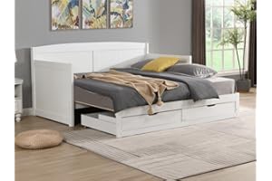 Vente-unique-Cama Nido sofá 90 x 190 o 180 x 190 cm - con somier de Peine y cajones - Pino y MDF - Blanco - DINIVA