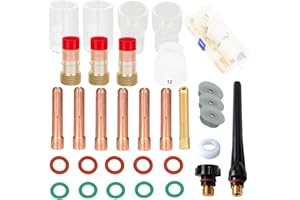 QAQGEAR 32 Piezas soplete de Soldadura para TIG Kit de Accesorios Stubby Gas Lens #10#12 para Pyrex Glass Cup Collets Body #12 Alumina Boquilla Cup Collets para WP-17/18/26 consumibles de Pistola
