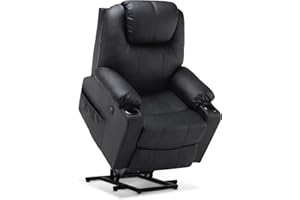 M MCOMBO Aide à l'arrimage électrique MCombo, Fauteuil TV, Fauteuil Relaxant, Massage, Chauffage, Connexion USB réglable électriquement, Simili cuir, Noir