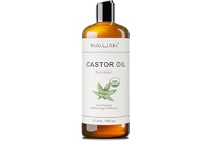 MAYJAM Organic Castor Oil 473ML, Pure Natural Cold & Fresh-Pressed, Promotes Hair, Eyebrow and Eyelash Growth, Carrier Oil for Nourish Skin