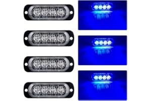 KaiDengZhe 4pcs Ultra Mince 4LED Lumières Stroboscopiques Warining Beacon Lights Barre d'éclairage d'urgence Lampe de Voiture Auto Flash Lamp Universel Pour 12-24V Voiture Camion Remorque (Bleu)