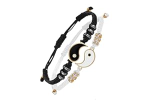 通用 Yin Yan Bracelet en corde réglable 2 pièces de bracelets assortis de cordon réglable ajuste la taille du bracelet, fabriqué à la main en corde, bracelet pour femme, homme, adolescent, 30 cm,