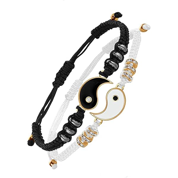 Houhounb Yin Yang Set van 2 halskettingen, taichi, BFF, vriendschapskettingen, Ying Yang hanger, ketting, draak, snijwerk, sieraden, kettingen voor beste vrienden, geliefden en koppels, Metaal