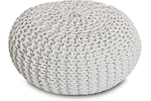 Amago home Strickhocker XXL Pouf Ø55 H37cm Bodenkissen Sitzpouf Baumwolle nachhaltig Farbe weiß