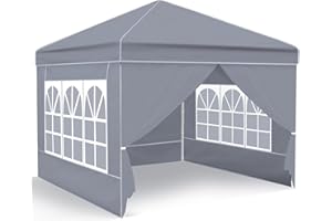 Gazebo, Ej.Victor Pop Up Gazebo 3m x 3m with 4 Sides and Windows Sun Protection for Garden Tent, Party, Stall, Outdoor Craft Show, Farmers Markets-Grey