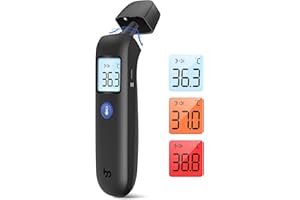 Thermomètre Frontal et Auriculaire, Alarme de Fièvre à Écran Couleur& mode silencieux, Thermometre Médical ℃℉ Interrupteur Fonction mémoire