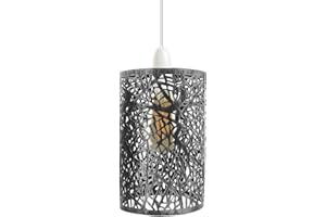 LEDSone Brushed Silver Modern Easy Fit E27 Base Industrial Pendant Metal Lamp Light Cages Modern Style Ceiling Pendant Lampshade Fitting for Bedroom, Living Room, Kitchen, Any Indoor Areas