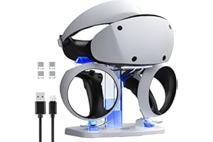 TiMOVO Ladestation für PS VR2, PS VR2 Ladestation mit 4 Typ-C Magnetischer Ladeanschluss und LED-Licht Schnellladestation für PS5 VR2, VR2 Headset Halterung Display Ständer PS VR2 Zubehör, Klares Weiß