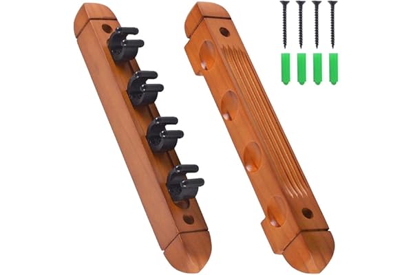 rockible Porte-Queue de Billard Porte-bâton de Billard Porte-Queue de Billard Support Mural avec 4 Clips de Queue pour Joueurs de Billard, Jaune