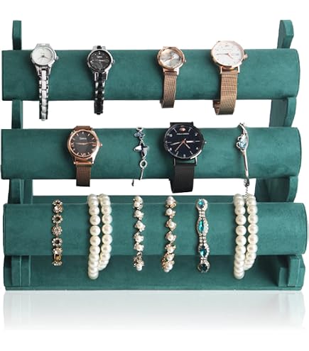 Portabracciali 3 livelli Bracciali per orologi neri Portagioie in velluto Organizzatore elastico Espositore per orologi Espositore per gioielli Supporto per mostrare orologi Bracciali e braccialetti