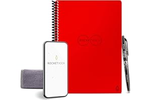 Rocketbook Rdzeniowy notatnik spiralny wielokrotnego użytku, rozmiar kierowniczy 15 x 21 cm, czerwony - strony w linie, podłączone do aplikacji, wymazywalna, trwała okładka, idealny do szkoły, pracy i