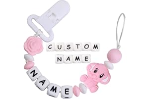 Tétine Personalized Toys with Name Baby Girl Silicone Toy Baby Birthday Shower Gift Rose Pink Elephant