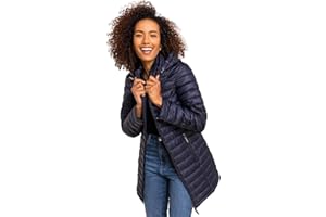 Roman Originals Women Padded Longline Coat with Hood - Ladies Zip Through Autumn Winter Long Length Lightweight Quilted Warm Cosy Everyday Zip Up Casual Jackets Coats