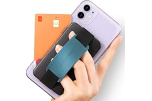 Sinjimoru Card Zip Band Grip. Étui Portefeuille pour téléphone Portable, Sangle de téléphone, Support de Cartes de crédit pour l'arrière du téléphone, en Silicone, Noir avec Bande Bleu Canard