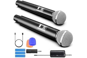 RUOVXWU Microphone Wireless Microphones for Adults Portable Rechargeable Dual Handheld Cordless Metal Singing Microphone for 2 People for Singing,Speech, Church, Party, Home KTV, DJ,Wedding
