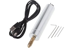 Amsixo Taladro eléctrico pequeño para manualidades, tamaño mini, taladro de mano alimentado por USB con 3 brocas, aleación de aluminio, taladro de mano eléctrico ligero para manualidades