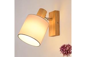 ‎GLITZERLIFE Glitzerlife Wandleuchte Holz Wandstrahler Vintage - E14 Wandlampe Wandspot Retro Schwenkbar Wandbeleuchtung Innen Wand Industrial Stoffschrim MAX.40W für flur Küche ohne Leuchtmittel