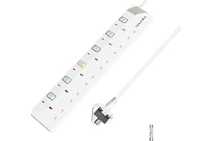 6 Way Extension Lead with Individual Switches, Toomke 6 Gang Plug Sockets Wall Mountable Power Strip 1.5M Extension Cable UK Plug 13A 3250W for Kitchen Office Home