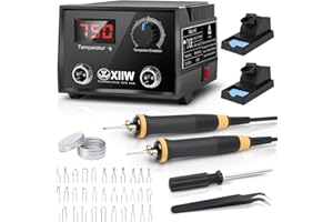 XIIW Machine à pyrographie, 100 W, brûleur à bois avec 2 stylos et 33 pointes métalliques, station de pyrogravure réglable de 0 à 750 °C, double connexion, pour bois, cuir, citrouille