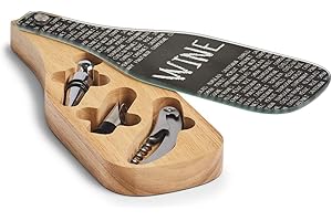 ‎ZELLER PRESENT SCHÖNER LEBEN. PRAKTISCH WOHNEN. Zeller 25583 Wein-Set, 4-TLG, Gummibaum/Glas/Edelstahl, Schwarz, ca. 10 x 27, 8 x 3 cm, 25583