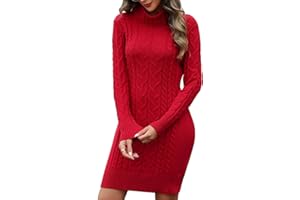 PASUDA Robe Pull Femme Hiver Robe Chic et Elegant à Col Haut Tricoté Mi-Longue Robes Chaud à Manches Longues Elástique Pull Femme Slim Fit Couleur Unie Doux Automne Hiver